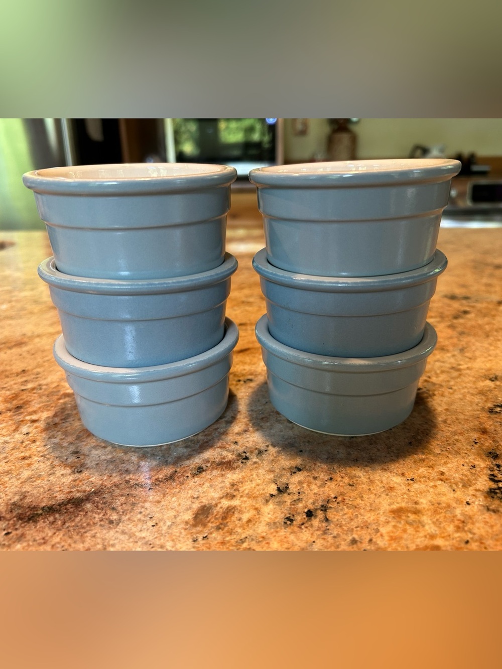 CERMER Made in France Sky Blue Stoneware Ramekins 4oz (Set of 6) No Chips